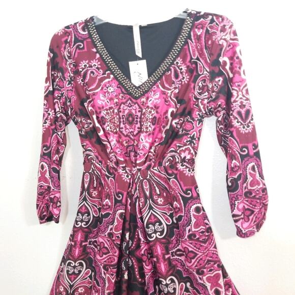 NWT NY Collection paisley Jersey studded dress P M - Picture 2 of 13